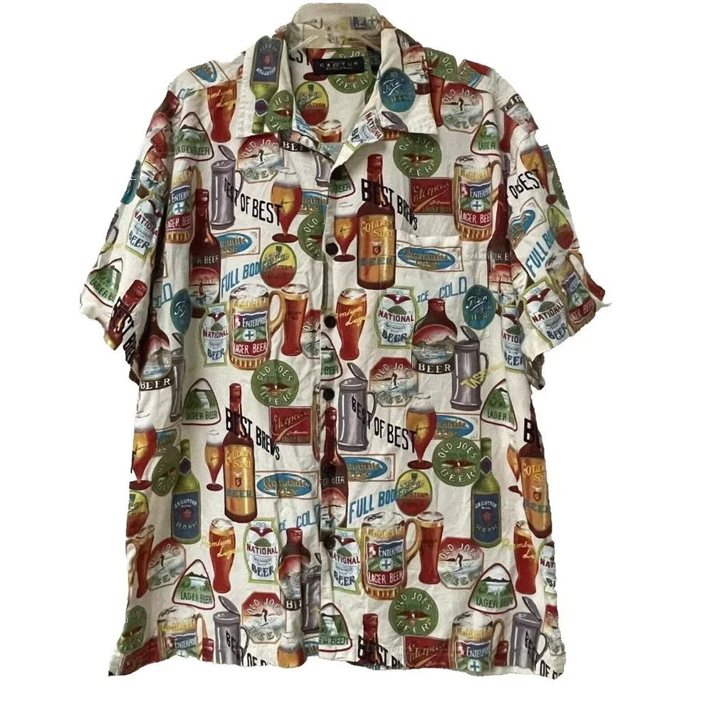 Cactus Black Label Print Short Sleeves Shirt‎ Mens XL Cocktail Beer Drink Party